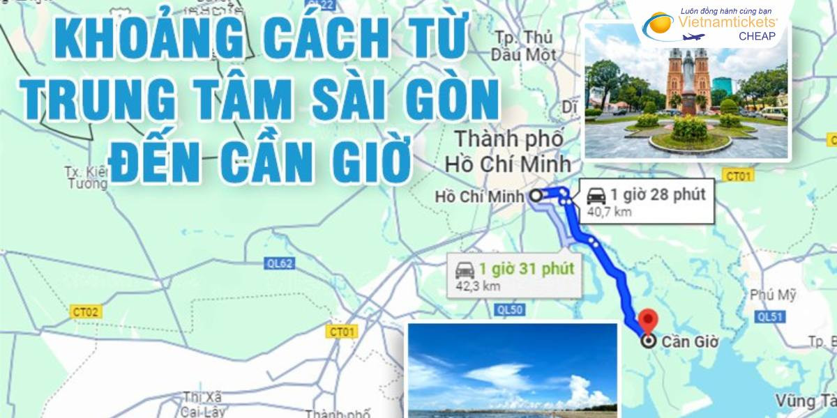 Bản đồ khoảng cách từ TP.HCM đến Cần Giờ