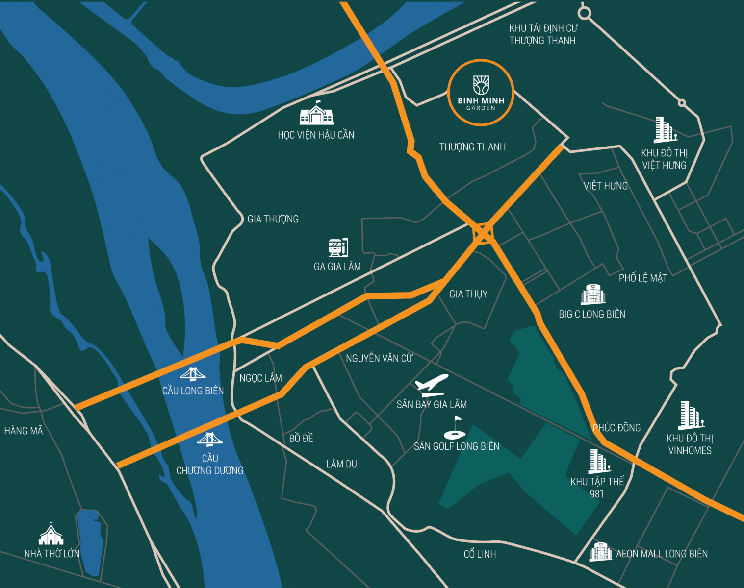 Bản đồ vị trí chiến lược của chung cư Bình Minh Garden Long Biên
