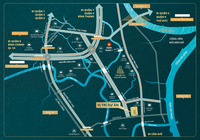 Bản đồ vị trí chiến lược của dự án chung cư The Peak Garden Quận 7, kết nối thuận tiện các khu vực trung tâm