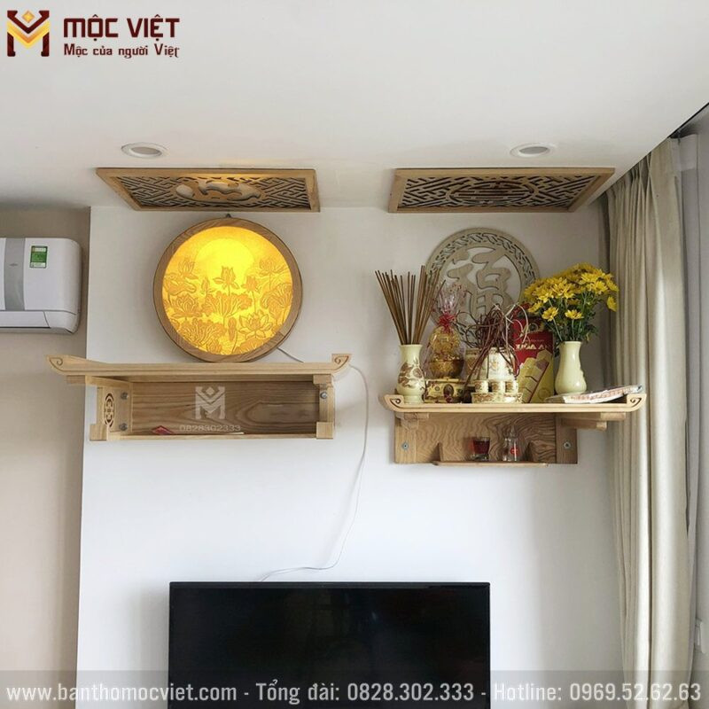 Bàn thờ treo chung cư hai tầng gỗ sồi hiện đại