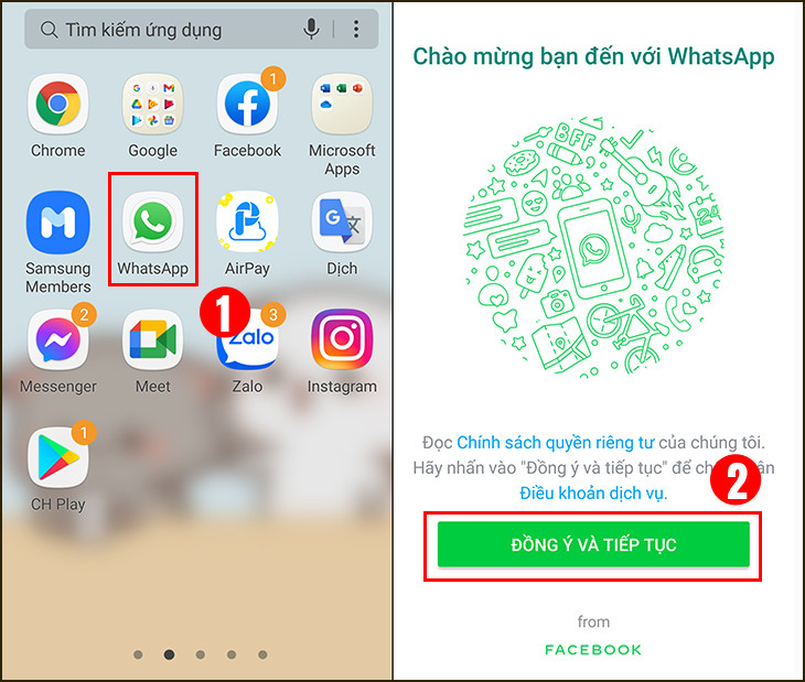 Mở ứng dụng WhatsApp trên điện thoại để bắt đầu tạo tài khoản
