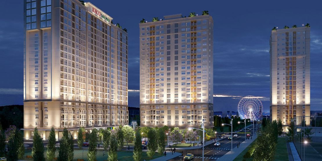 Ngoại thất chung cư IDICO Tân Phú với kiến trúc hiện đại tại quận Tân Phú