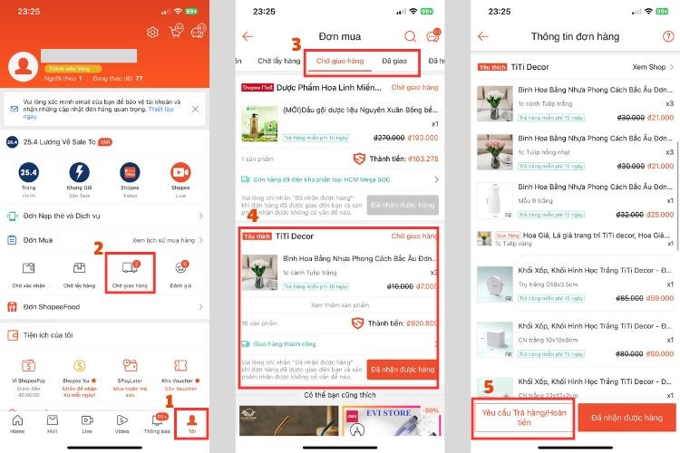 Người dùng đang thực hiện yêu cầu trả hàng hoàn tiền trên ứng dụng Shopee