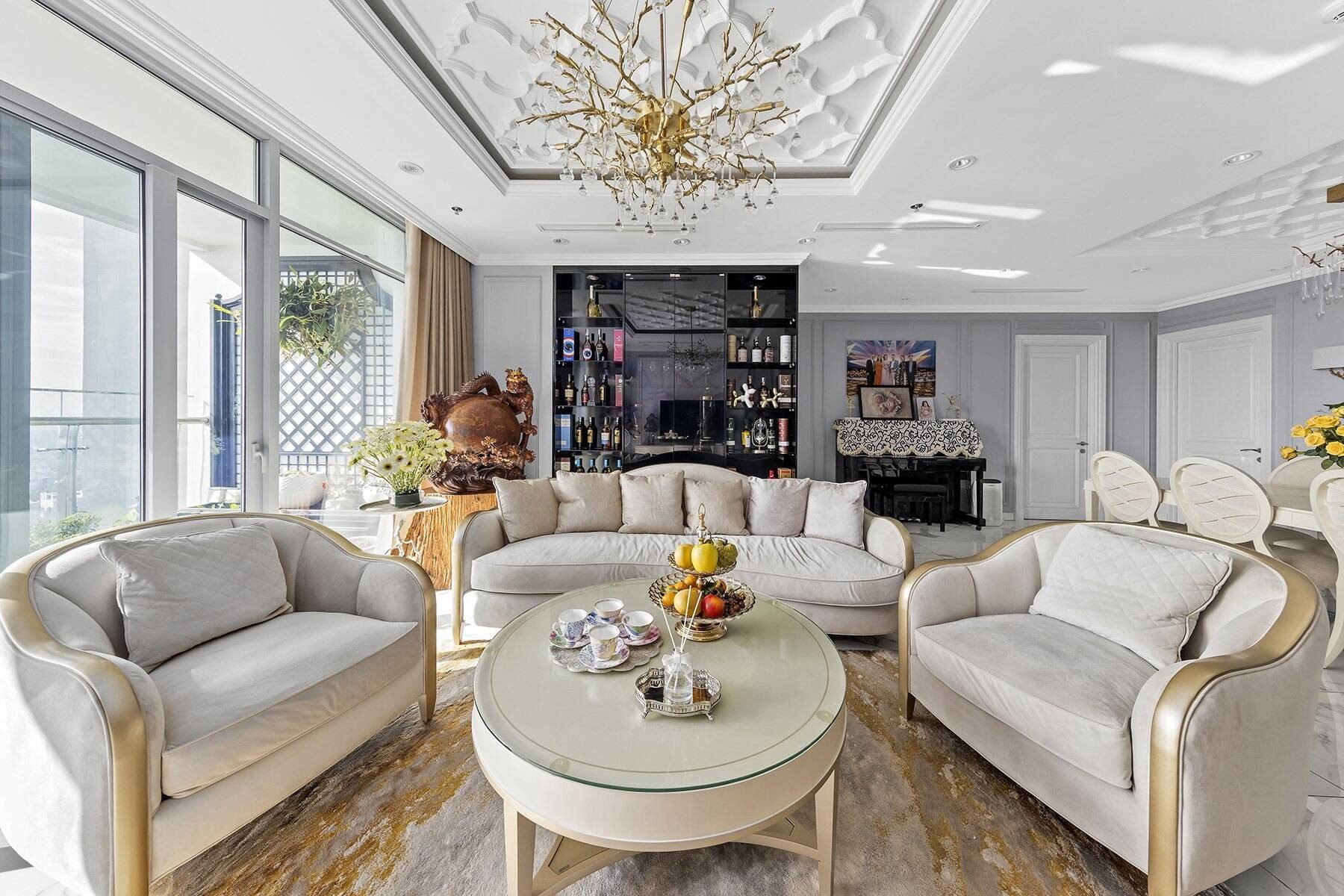 Nội thất căn hộ chung cư tân cổ điển với vật liệu cao cấp, đường nét tinh xảo