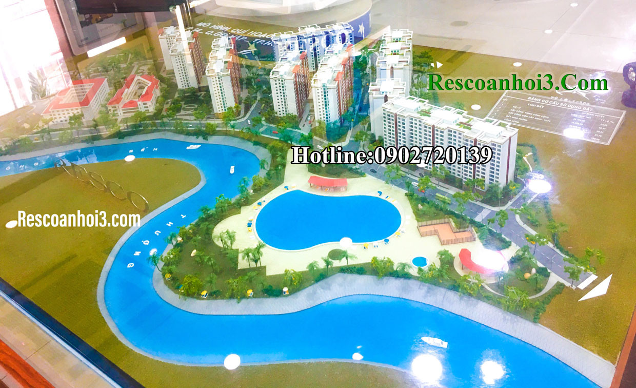 Phối cảnh tổng thể dự án chung cư An Hội 3 Resco tại Gò Vấp, thể hiện kiến trúc hiện đại và không gian xanh