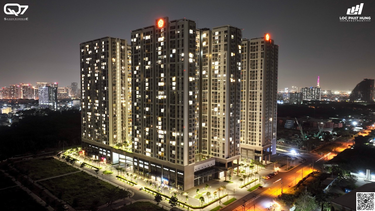 Toàn cảnh dự án Q7 Saigon Riverside Complex Hưng Thịnh về đêm, thị trường căn hộ Quận 7 sôi động