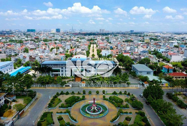 Toàn cảnh Thành phố Thuận An với những tòa nhà cao tầng và đường sá hiện đại, thể hiện sự phát triển mạnh mẽ của đô thị