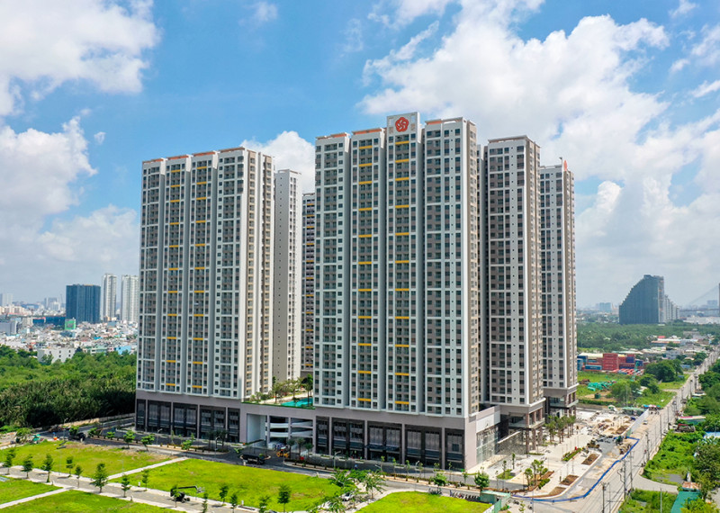 Tổng quan căn hộ chung cư Q7 Saigon Riverside nhìn từ trên cao, toát lên vẻ hiện đại và không gian sống xanh mát, lý tưởng cho người tìm thuê căn hộ Quận 7.