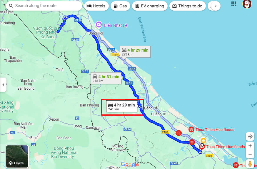 Tuyến đường từ Huế đến Quảng Bình qua cao tốc Bắc – Nam