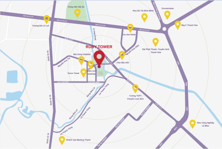 Vị trí kết nối tiện ích chung cư Ruby Thanh Hóa