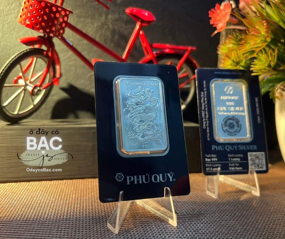 Bạc thỏi Phú Quý 1 lượng, có đóng dấu kiểm định rõ ràng