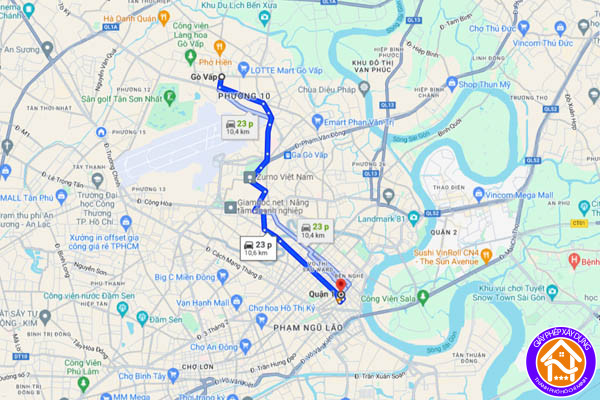 Bản đồ chỉ đường từ Gò Vấp đến Quận 1