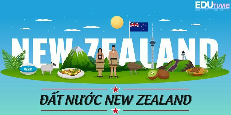 Bản đồ tổng quan đất nước New Zealand, cho thấy vị trí địa lý của quốc đảo.