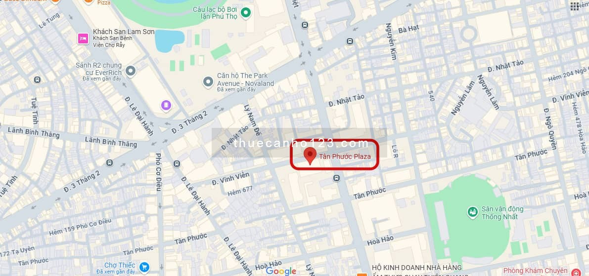 Bản đồ vị trí chung cư Tân Phước Plaza tại Quận 11, thể hiện các tuyến đường chính xung quanh