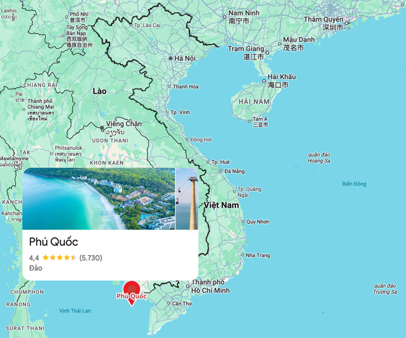 Bản đồ vị trí địa lý đảo Phú Quốc ở Việt Nam, nhấn mạnh khu vực Tây Nam