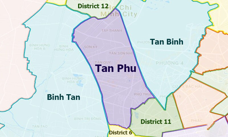 Bản đồ vị trí địa lý thuận lợi của Quận Tân Phú, trung tâm TP.HCM, cho thuê chung cư quận Tân Phú