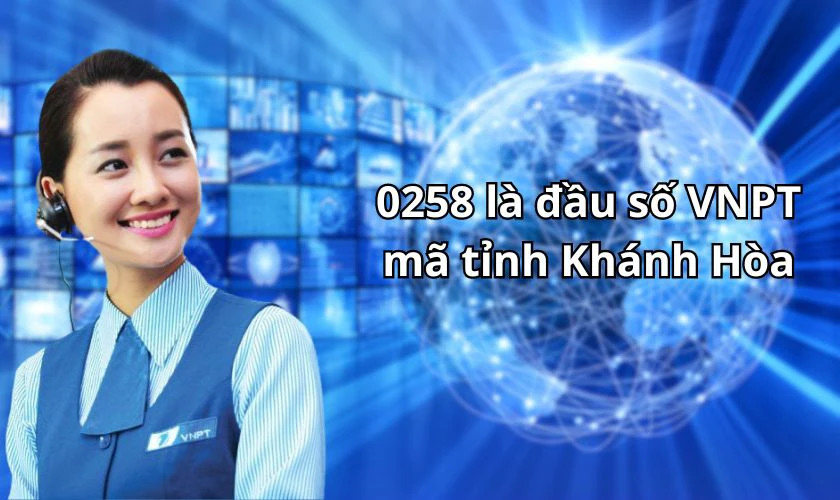 Bản đồ Việt Nam và biểu tượng điện thoại, thể hiện 0258 mã vùng ở đâu là Khánh Hòa của VNPT