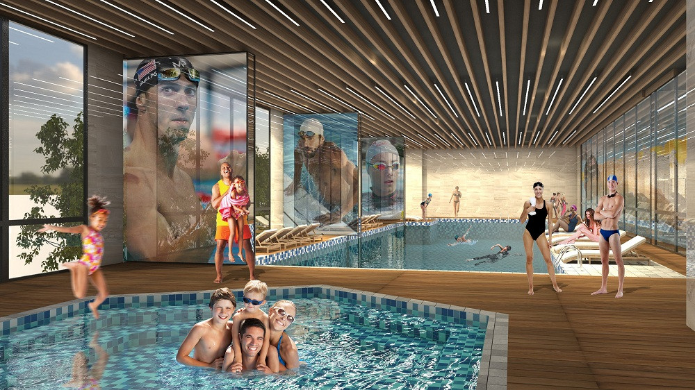 Bể bơi bốn mùa hiện đại tại chung cư Lotus Sài Đồng, mang lại không gian thư giãn cho cư dân