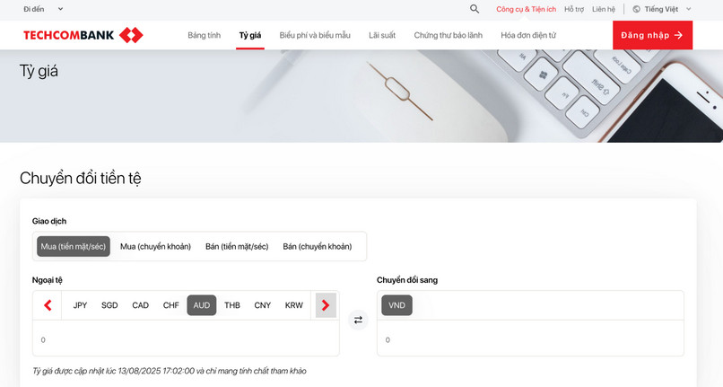 Cập nhật tỷ giá đô la Úc tại các ngân hàng trực tuyến