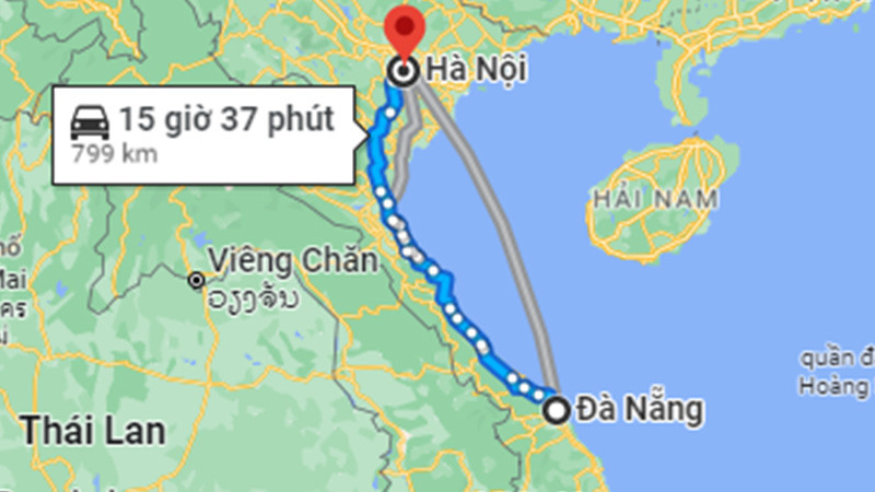 Đà Nẵng tới Hà Nội được kết nối với nhau bởi tuyến đường Hồ Chí Minh và QL1A