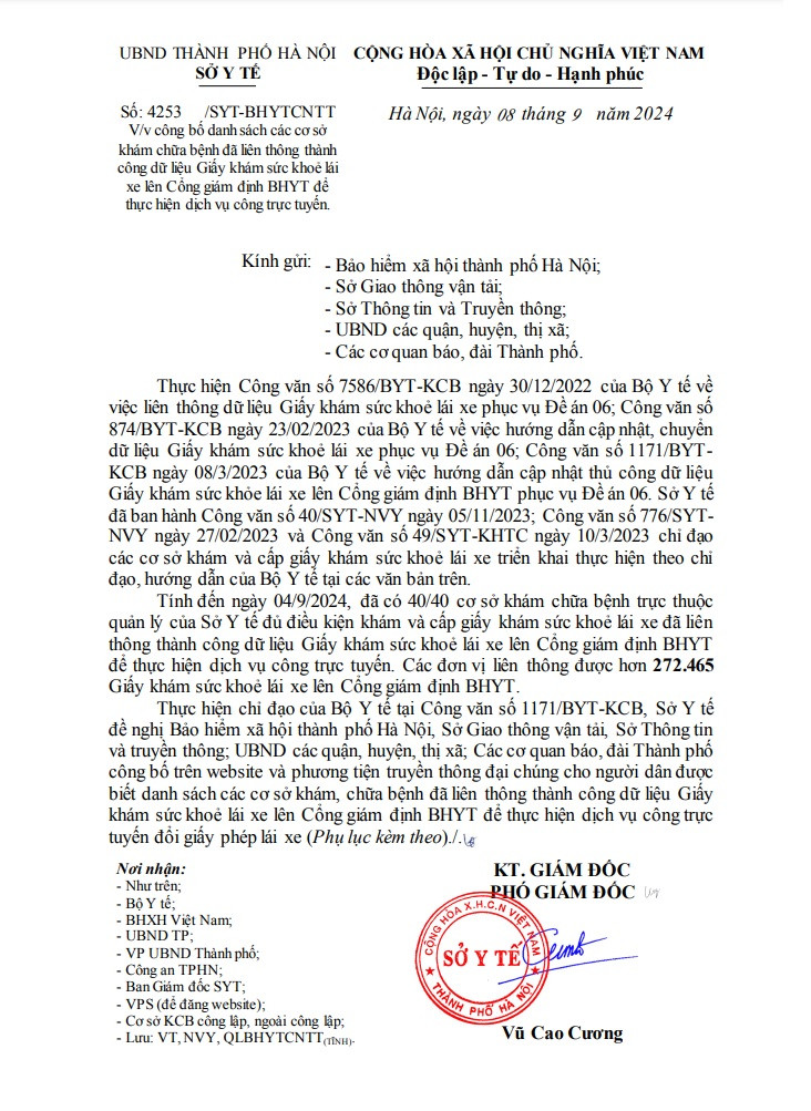 Danh sách cơ sở y tế khám sức khỏe đổi bằng lái xe ở đâu Hà Nội