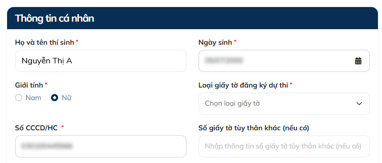 Điền thông tin cá nhân khi đăng ký thi TOEIC ở Hà Nội