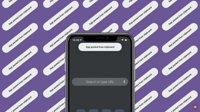 Giao diện iPhone với các ứng dụng, biểu tượng sao chép/dán, minh họa vị trí bộ nhớ tạm