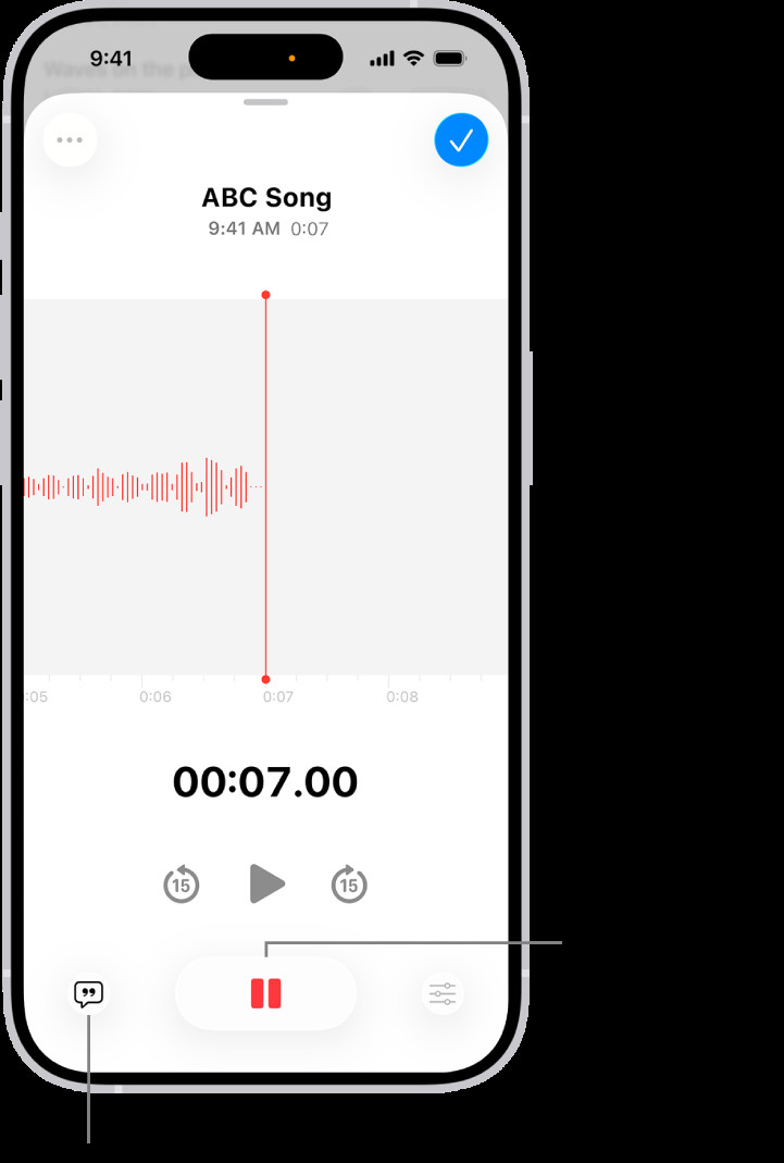 Giao diện ứng dụng Ghi âm trên iPhone đang thực hiện bản ghi