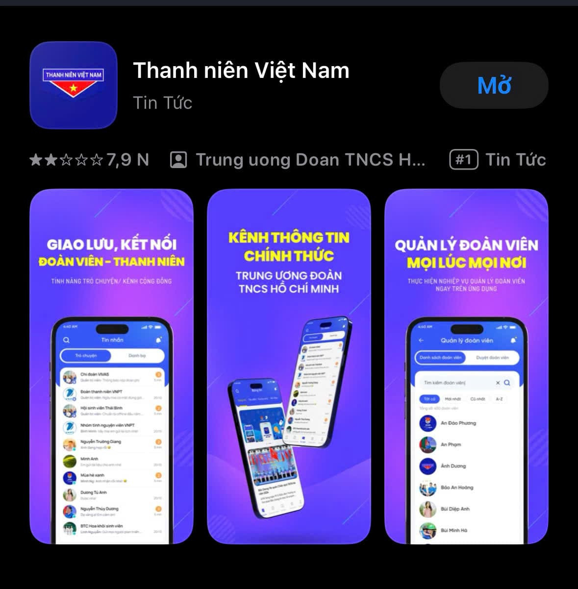 Giao diện ứng dụng Thanh niên Việt Nam để tra cứu ngày vào Đoàn
