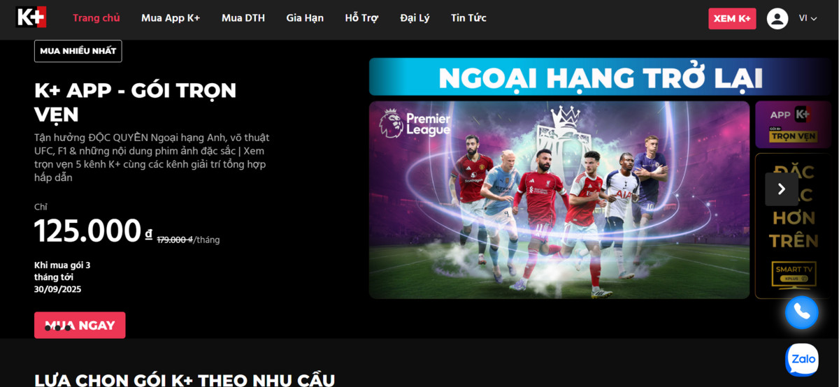 Hướng dẫn tải ứng dụng K+ để xem Ngoại hạng Anh