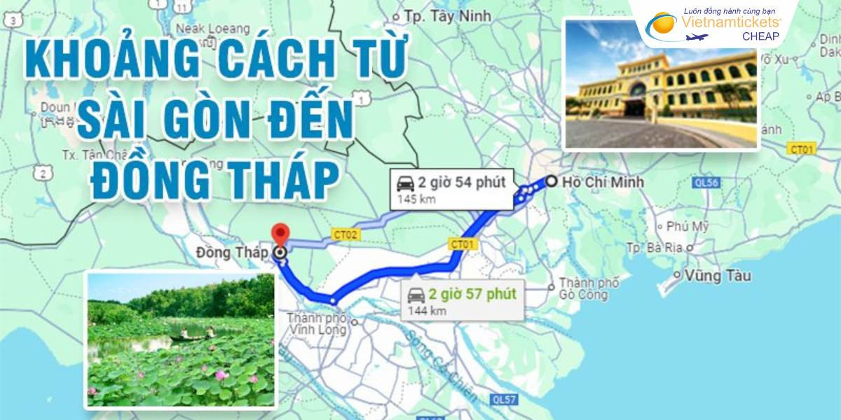 Khoảng cách Đồng Tháp cách Sài Gòn bao nhiêu km