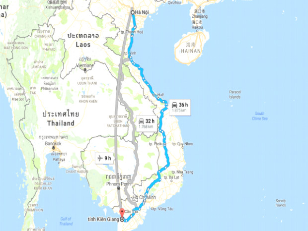 Khoảng cách Hà Nội Kiên Giang theo Google Maps