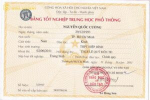 Mẫu bằng tốt nghiệp cấp 3 - văn bằng chứng nhận hoàn thành chương trình trung học phổ thông