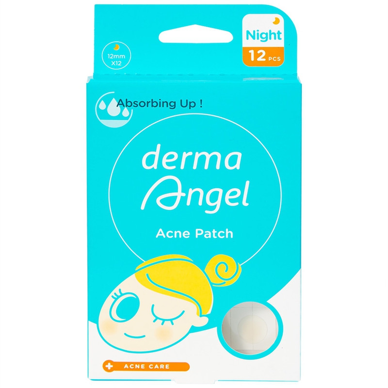 Miếng dán mụn ban đêm Derma Angel hộp 12 miếng, giúp khô cồi mụn nhanh