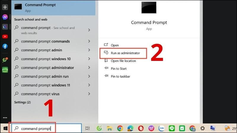 Mở Command Prompt với quyền quản trị để xem phần cứng máy tính