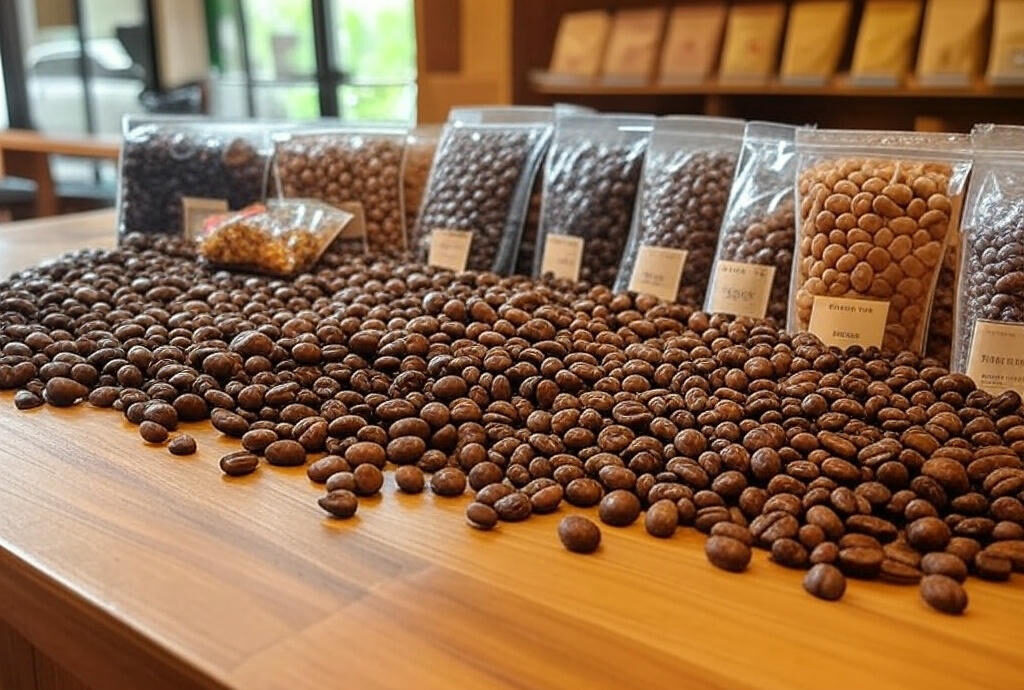 Những hạt cà phê rang chất lượng, sẵn sàng để pha chế, tượng trưng cho địa chỉ tin cậy để mua cafe hạt ngon ở đâu