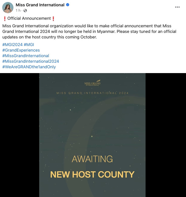 Thông báo chính thức từ BTC Miss Grand International về việc thay đổi địa điểm tổ chức cuộc thi 2024