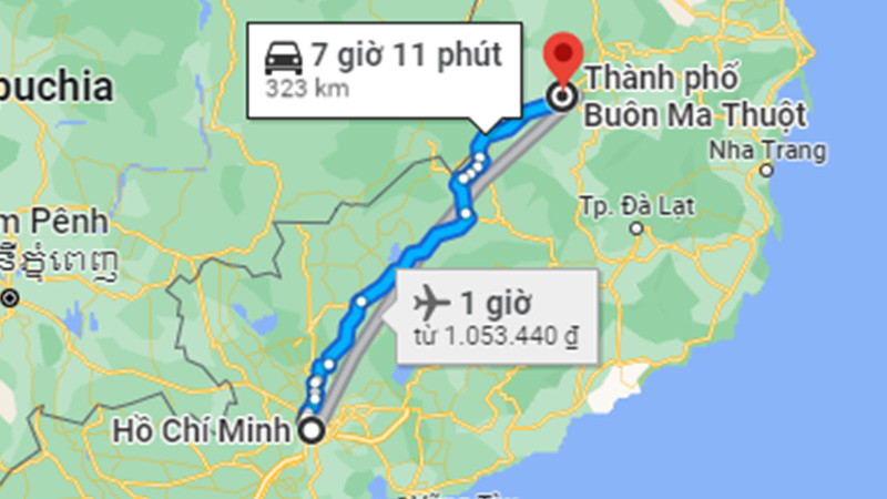 Tuyến đường bộ chính từ TPHCM đến Buôn Ma Thuột