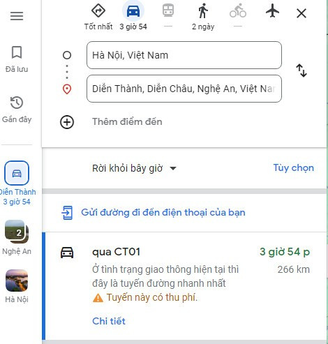 Tuyến đường từ Hà Nội đến Diễn Thành Nghệ An