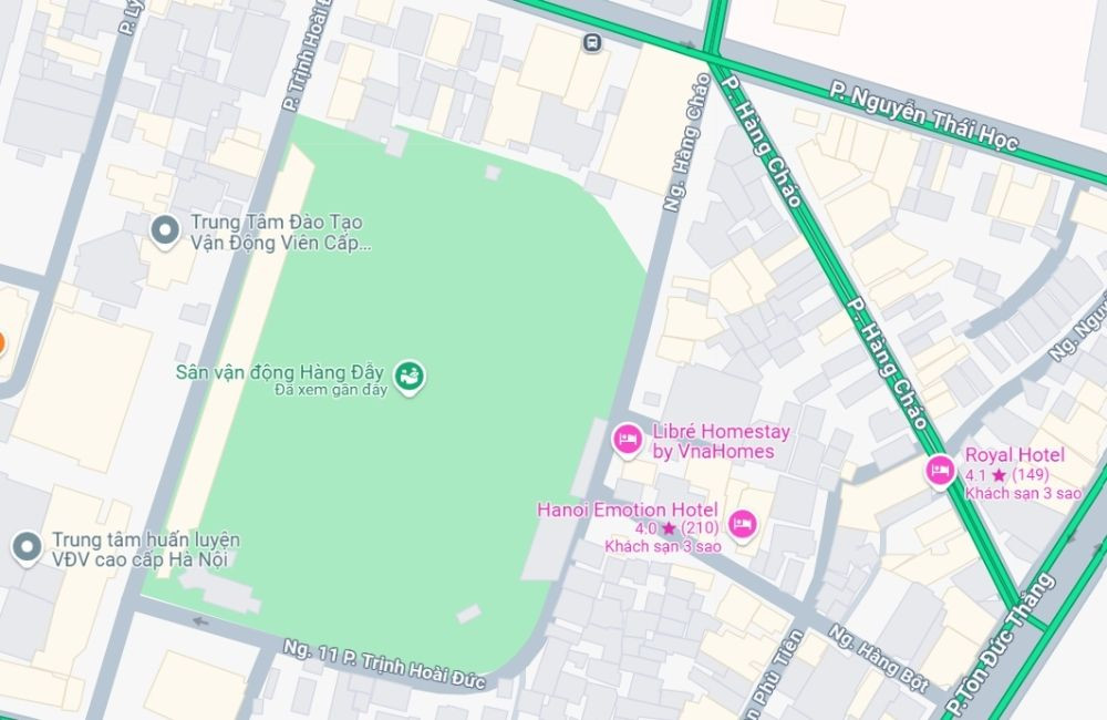 Vị trí sân vận động Hàng Đẫy trên bản đồ, minh họa địa điểm sân hàng đẫy ở đâu tại Trịnh Hoài Đức