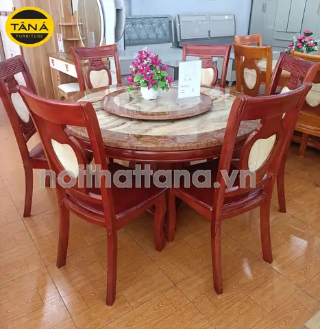 Bộ Bàn Ăn Tròn Mặt Đá Xoay Gỗ Sồi 6 Ghế Ba77 Bộ Bàn Ăn Tròn Mặt Đá Xoay Gỗ Sồi 6 Ghế Ba77