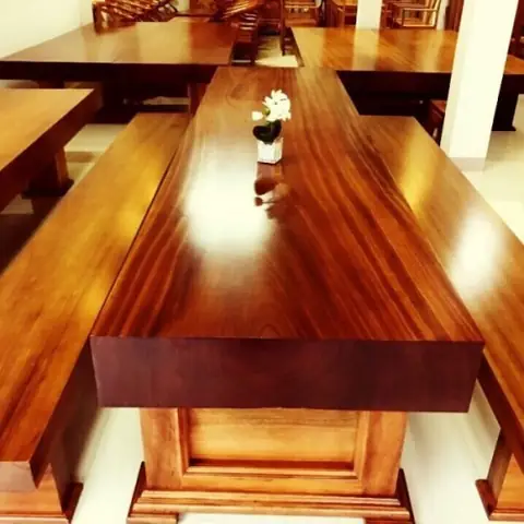 Bàn Ghế Gỗ Nguyên Khối 3 Băng Gỗ Gõ Bông Lau