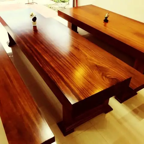 Bàn Ghế Gỗ Nguyên Khối 3 Băng Gỗ Gõ Bông Lau