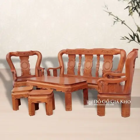 Bàn Ghế Gỗ Gõ Tân Cổ Điển - Bg043