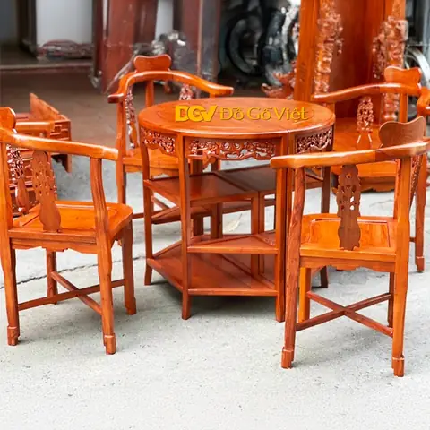 Bộ Bàn Ghế Góc Uống Trà Gỗ Hương Đá Tự Nhiên 4 Ghế Đẹp
