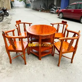 Bộ 5 Bàn Ghế Góc Uống Trà Gỗ Hương Đá Màu Tự Nhiên Đẹp