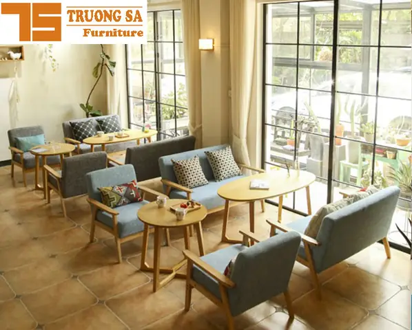 Bàn Ghế Sofa Cafe Khung Gỗ