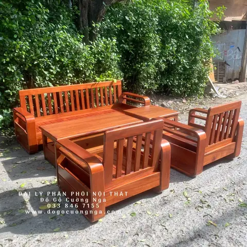 Bàn Ghế Sofa Gỗ Hương Xám Góc L 2m8x1m8 Kèm Nệm Da Hiện Đại