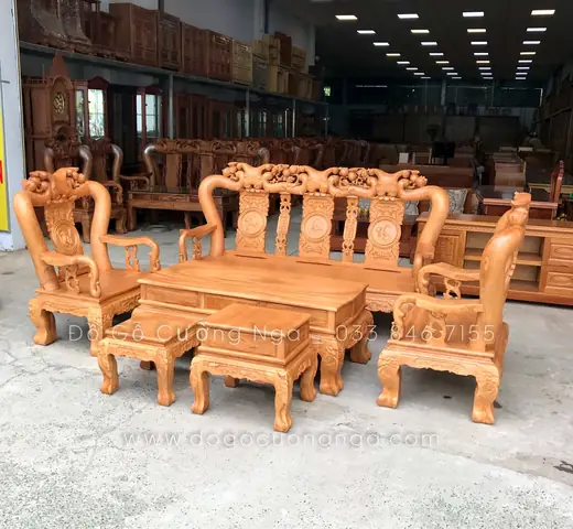 Bàn Ghế Sofa Gỗ Hương Xám Góc L 2m8x1m8 Kèm Nệm Da Hiện Đại