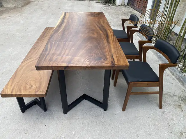 Bộ Bàn Ăn Gỗ Me Tây Kèm 1 Băng 3 Ghế Rời Chữ Z
